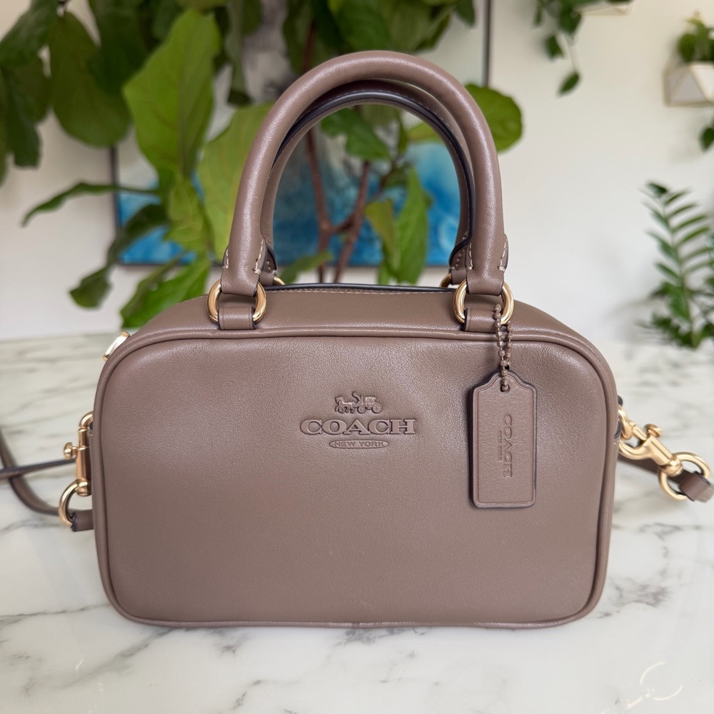 Coach Satchel Crossbody Dark Stone Leather Gold CT776 - Picture 2 of 16